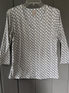 Chico's Navy and White Geometric V-Neck Blouse